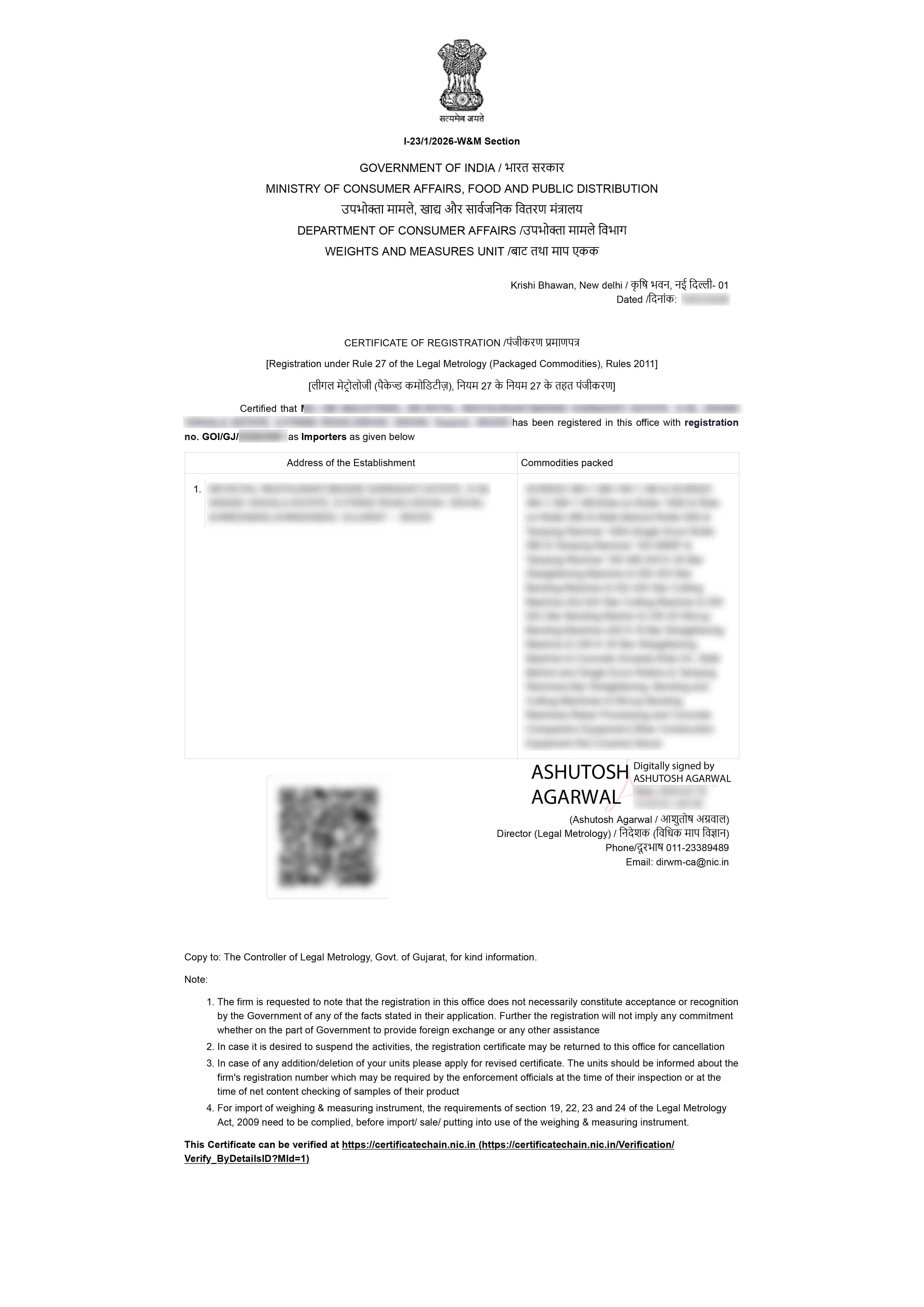 LMPC Certificate for import Sample