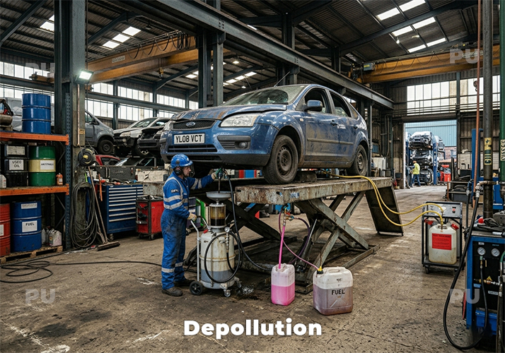 Depollution - Remove oil, fuel, coolants