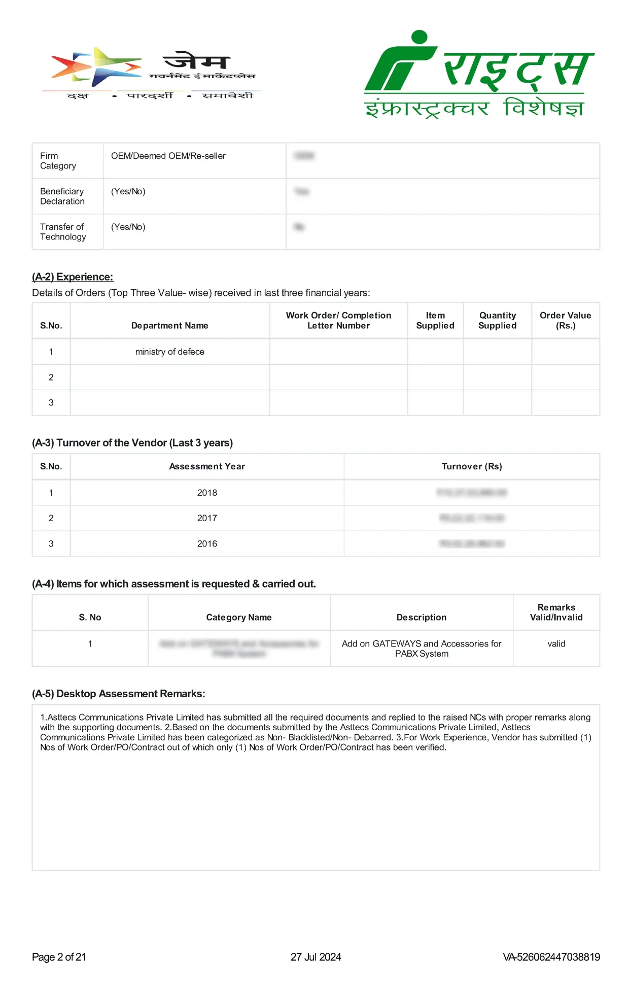 GeM Vendor Assessment Report 