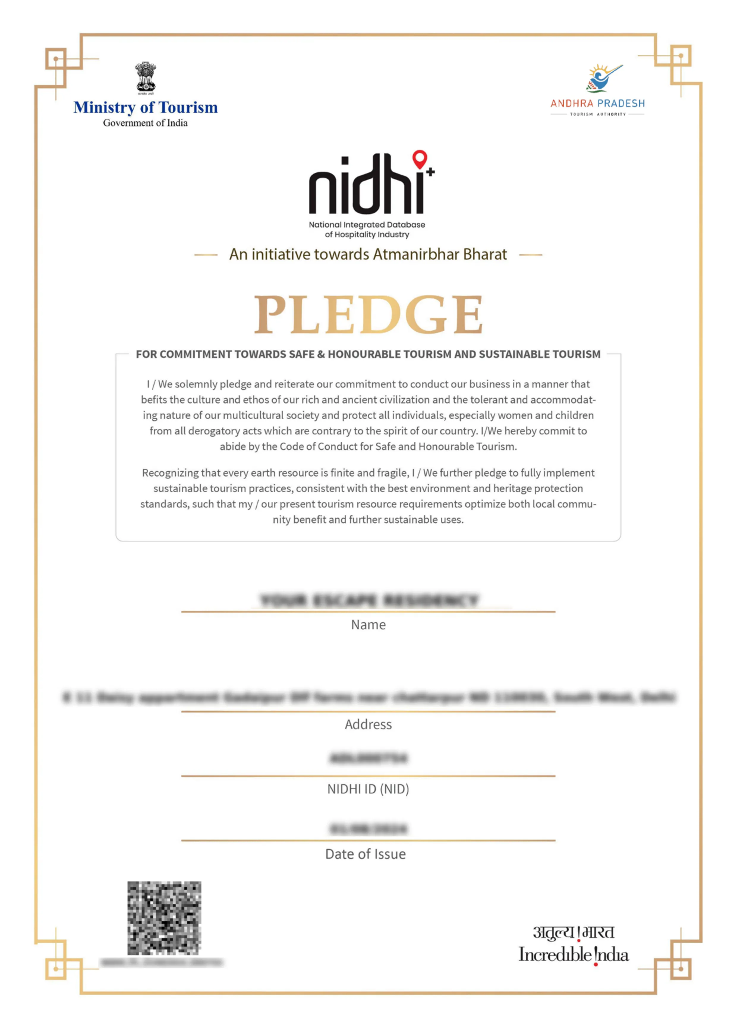 B&B Pledge Certificate