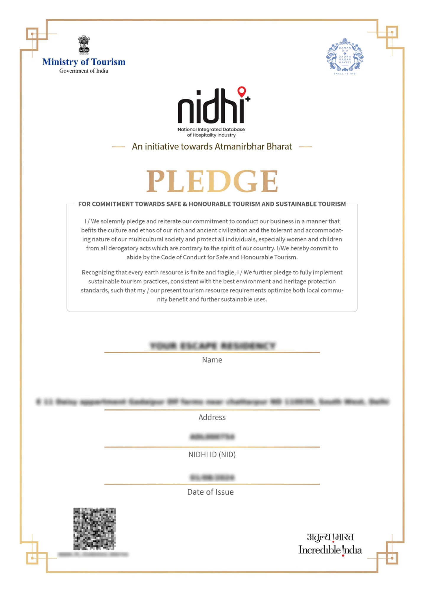 B&B Pledge Certificate