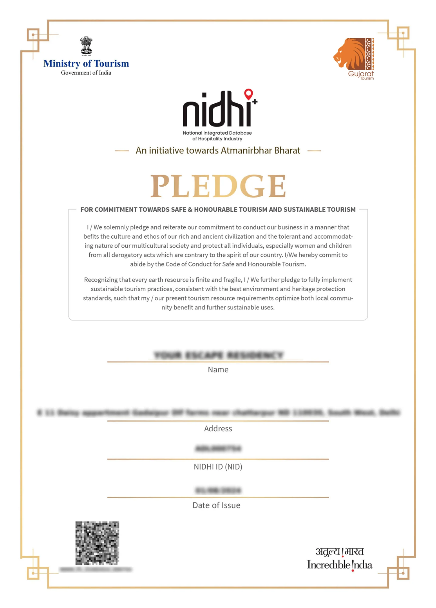 B&B Pledge Certificate