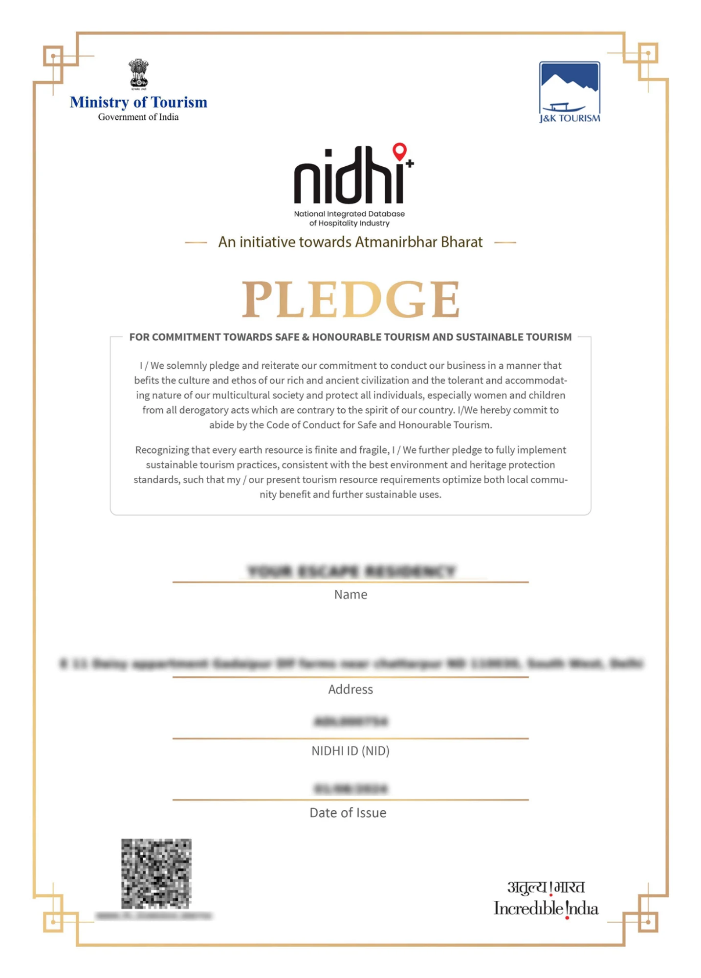 B&B Pledge Certificate