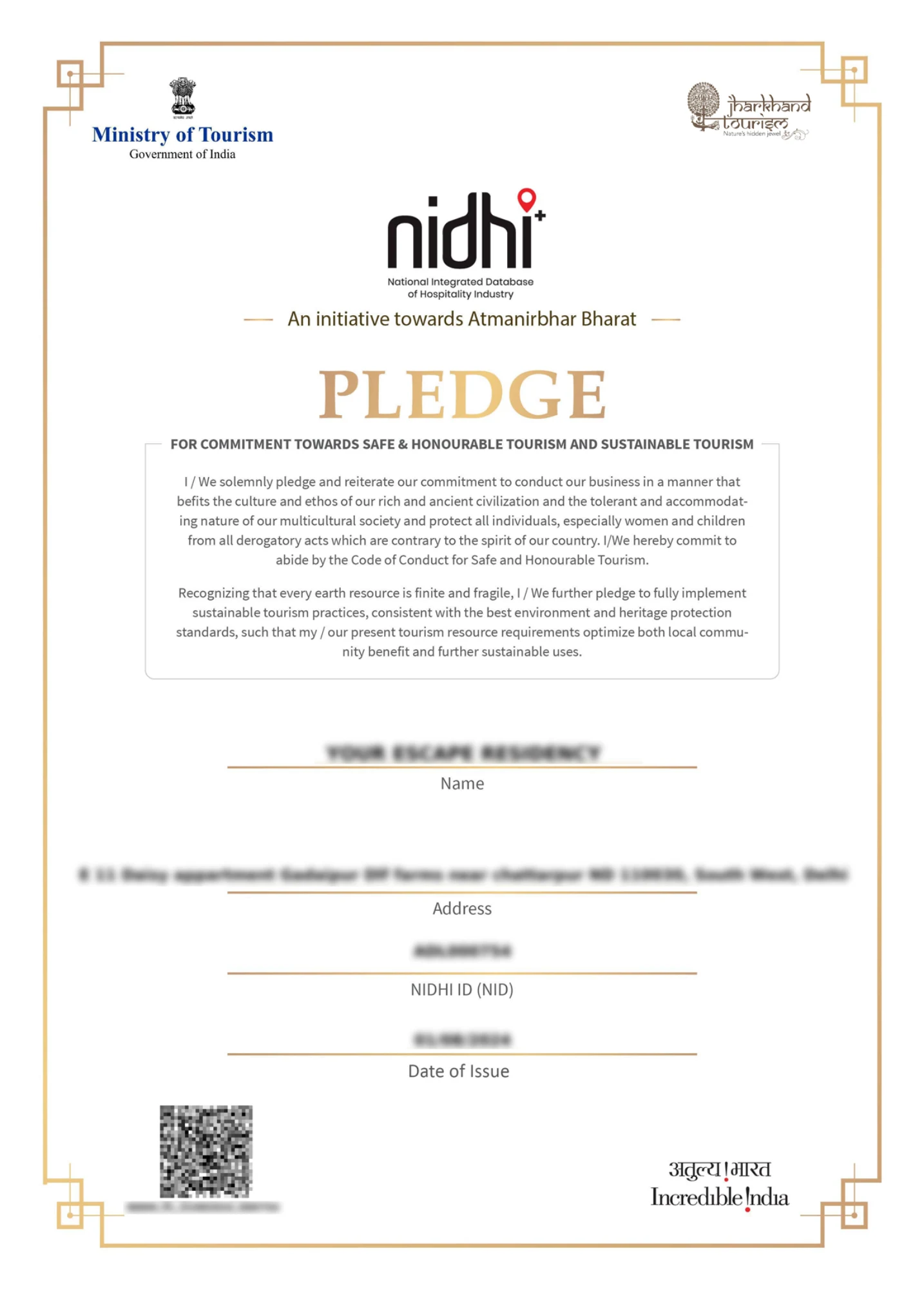 B&B Pledge Certificate