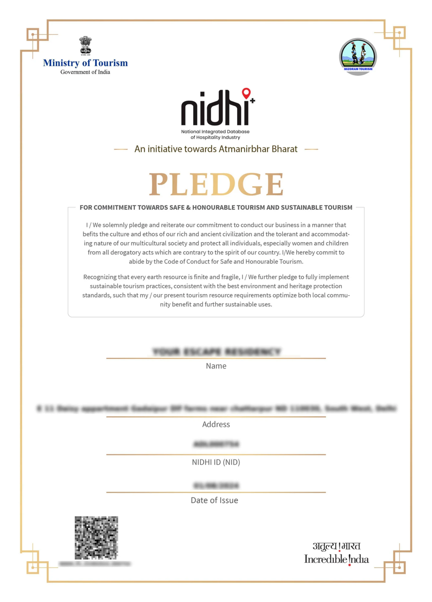 B&B Pledge Certificate