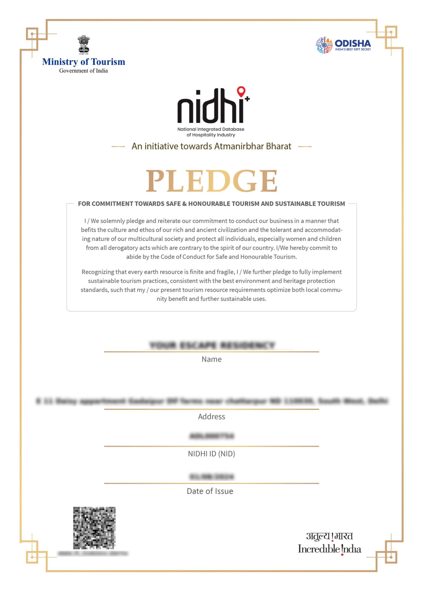B&B Pledge Certificate