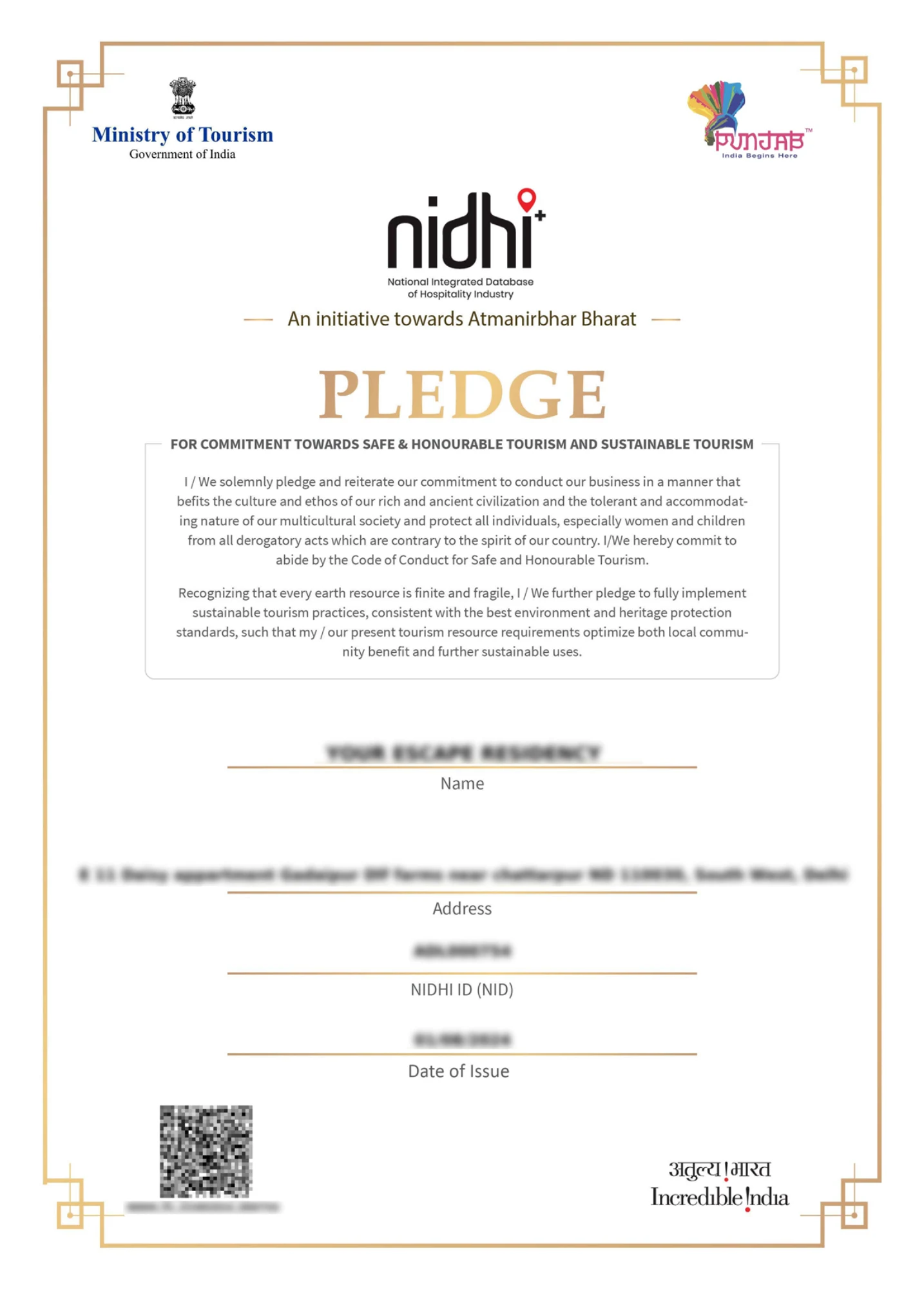 B&B Pledge Certificate