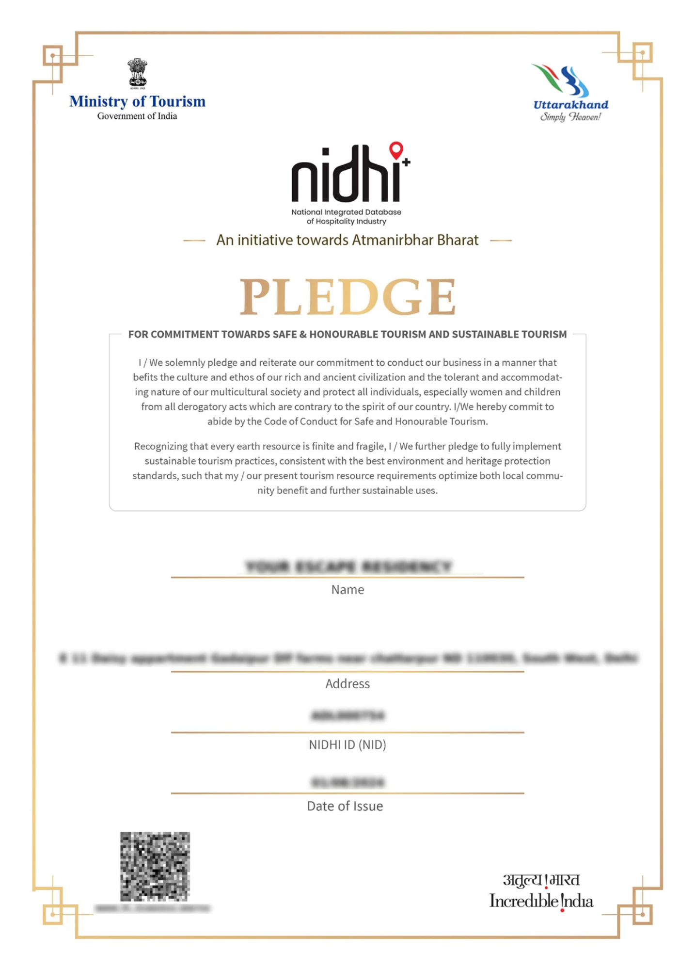 B&B Pledge Certificate