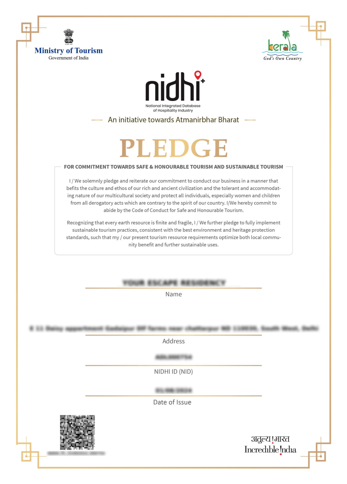 B&B Pledge Certificate