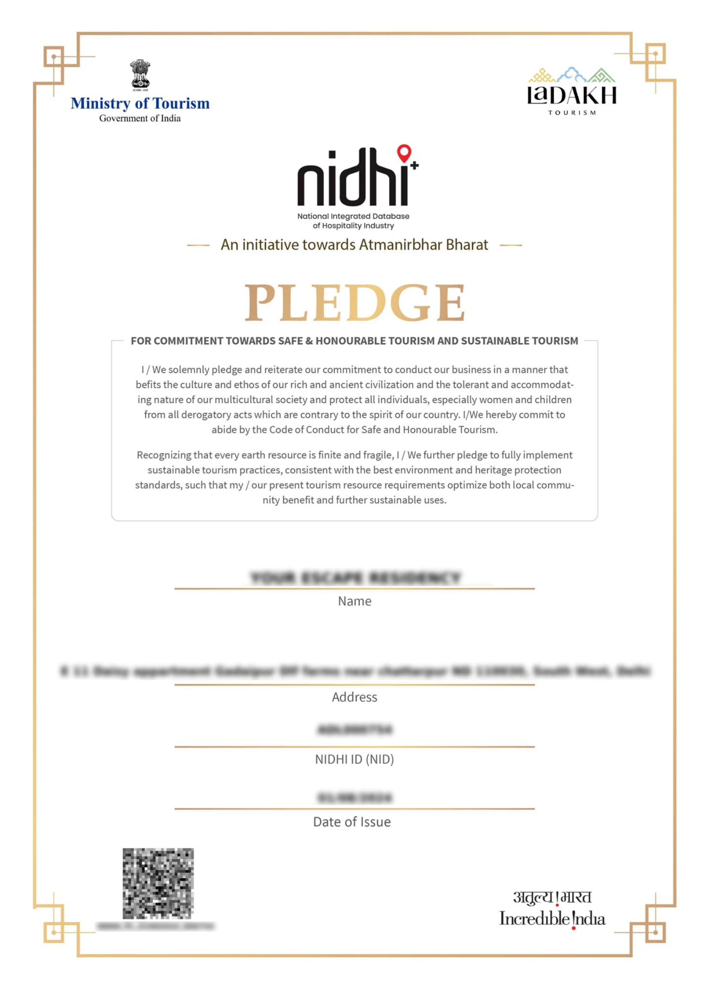 B&B Pledge Certificate