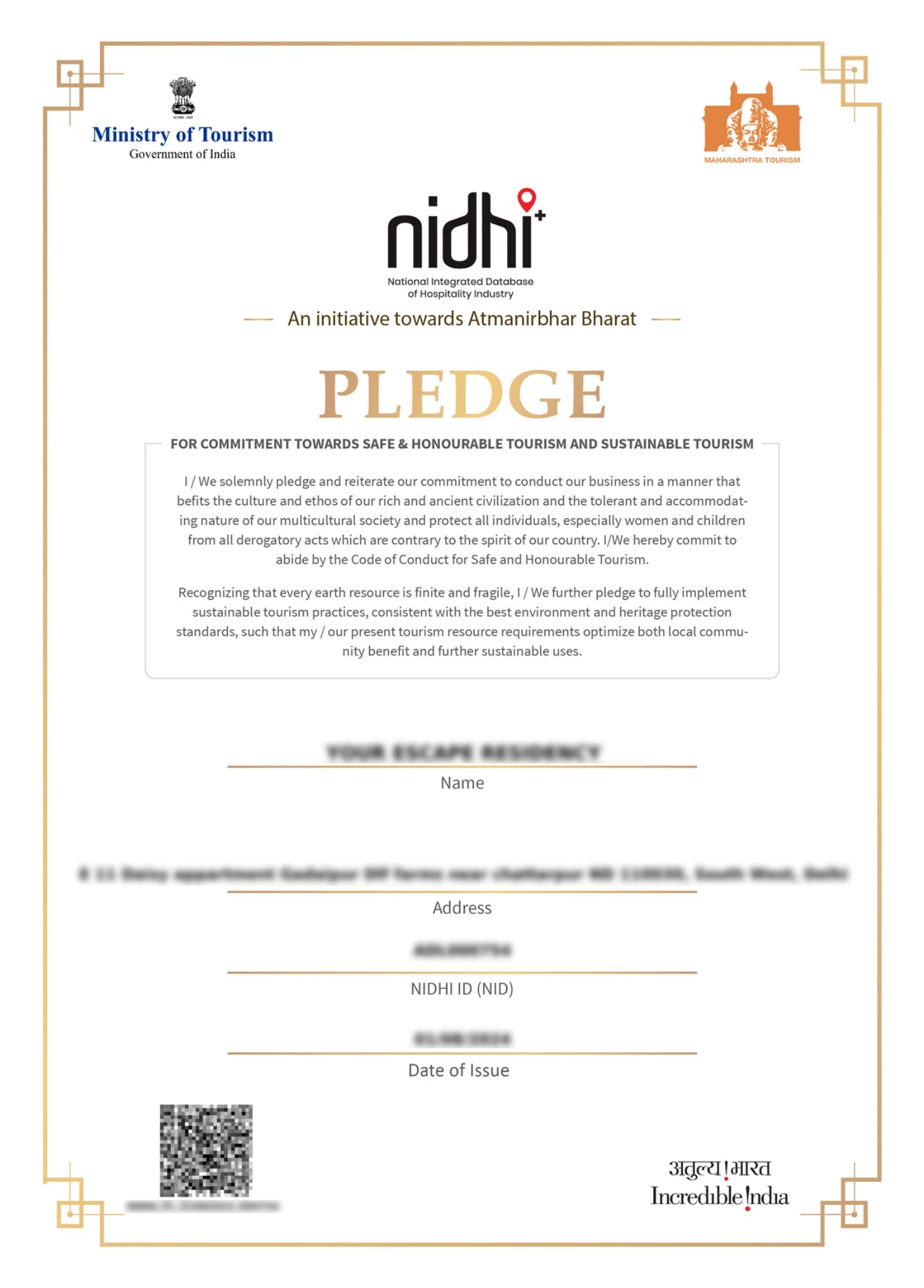 B&B Pledge Certificate