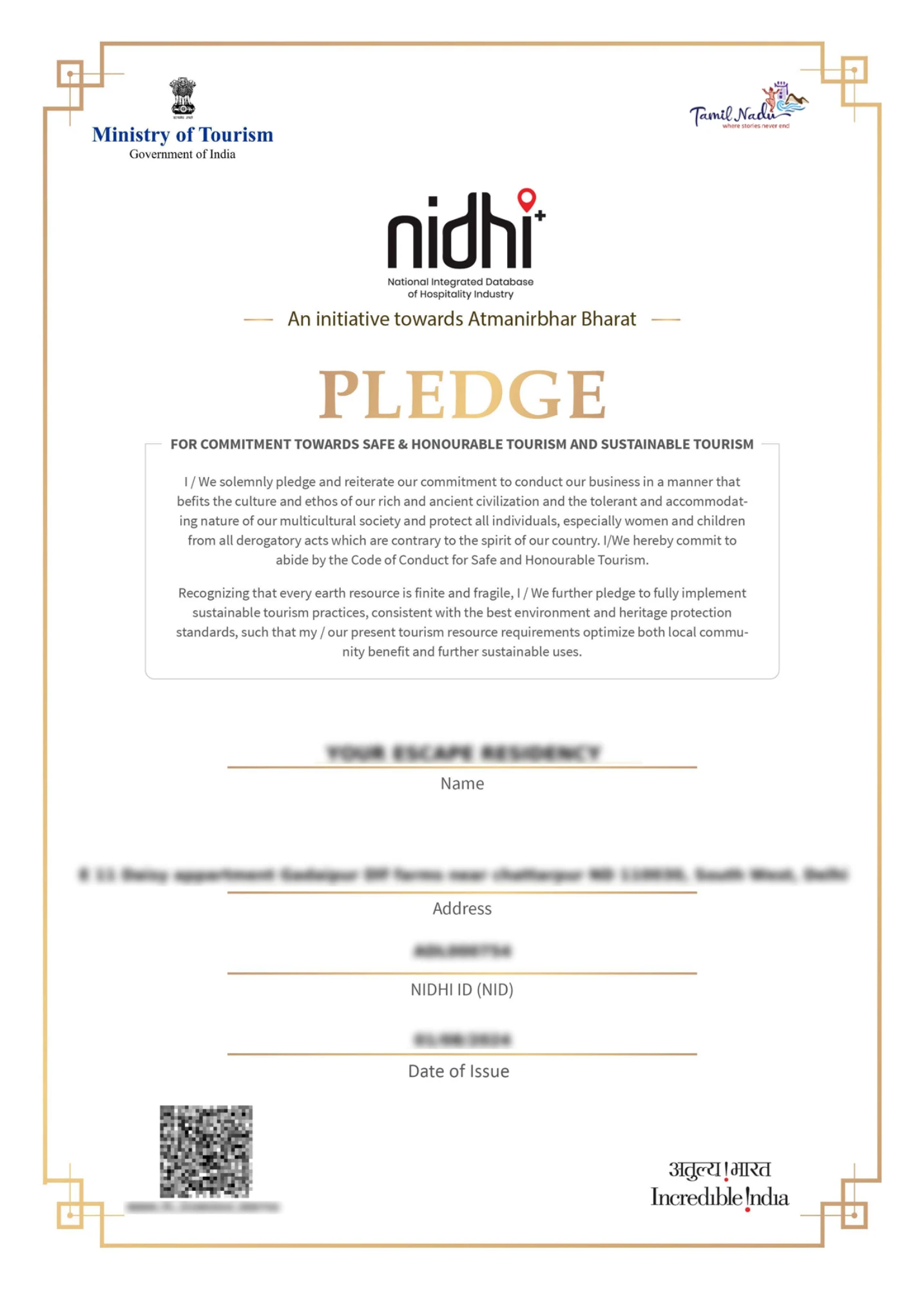 B&B Pledge Certificate