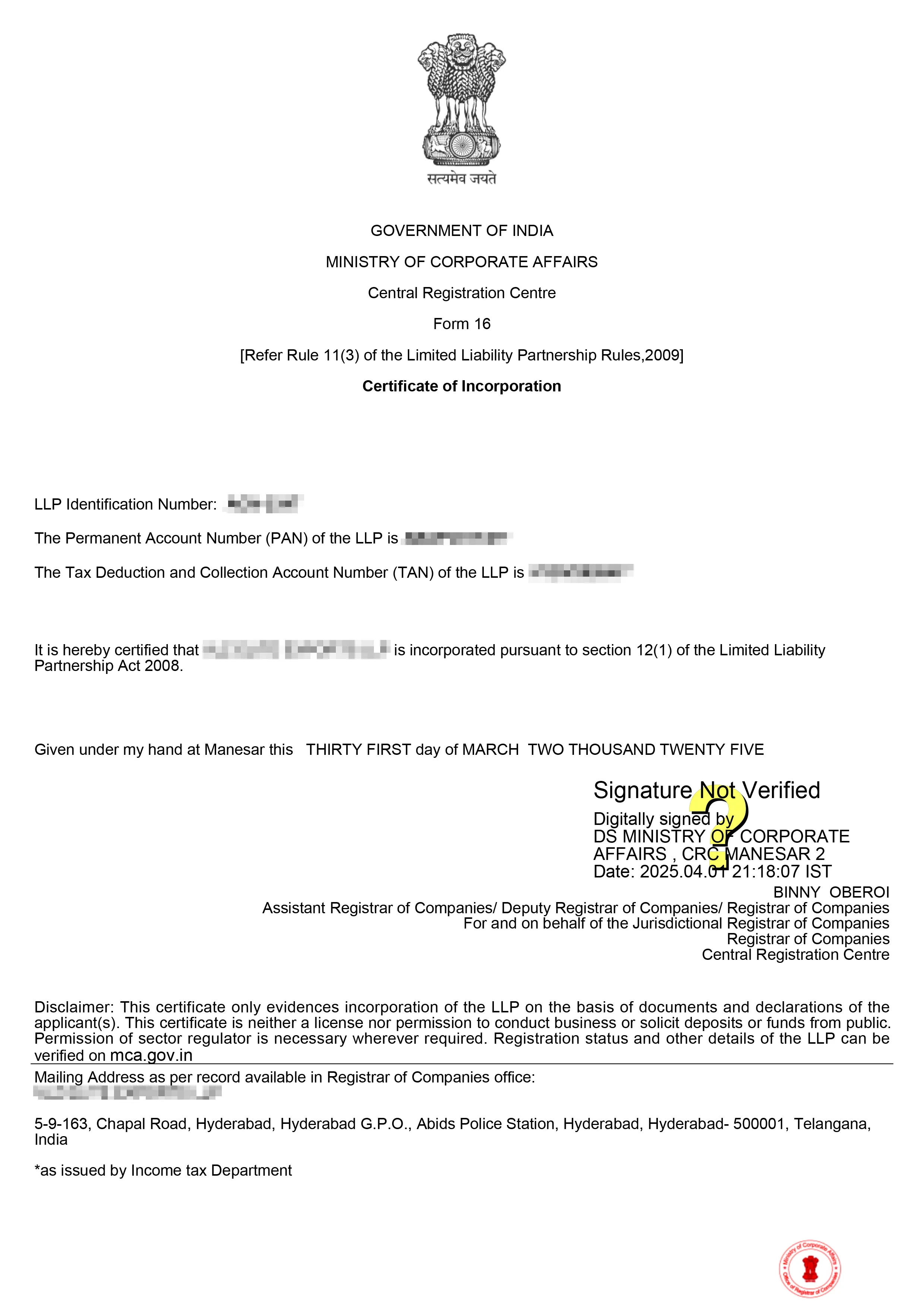 Limited Liability Partnership (LLP) Registration Certificate in Delhi