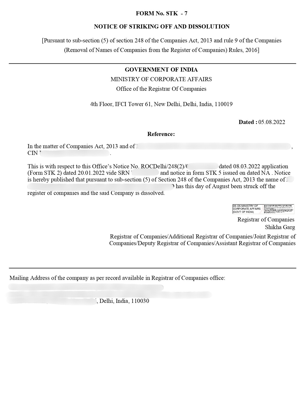 OPC Closure Certificate