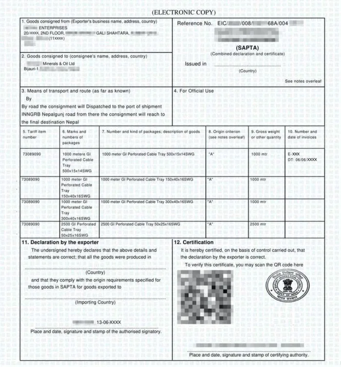 SAPTA Certificate Sample