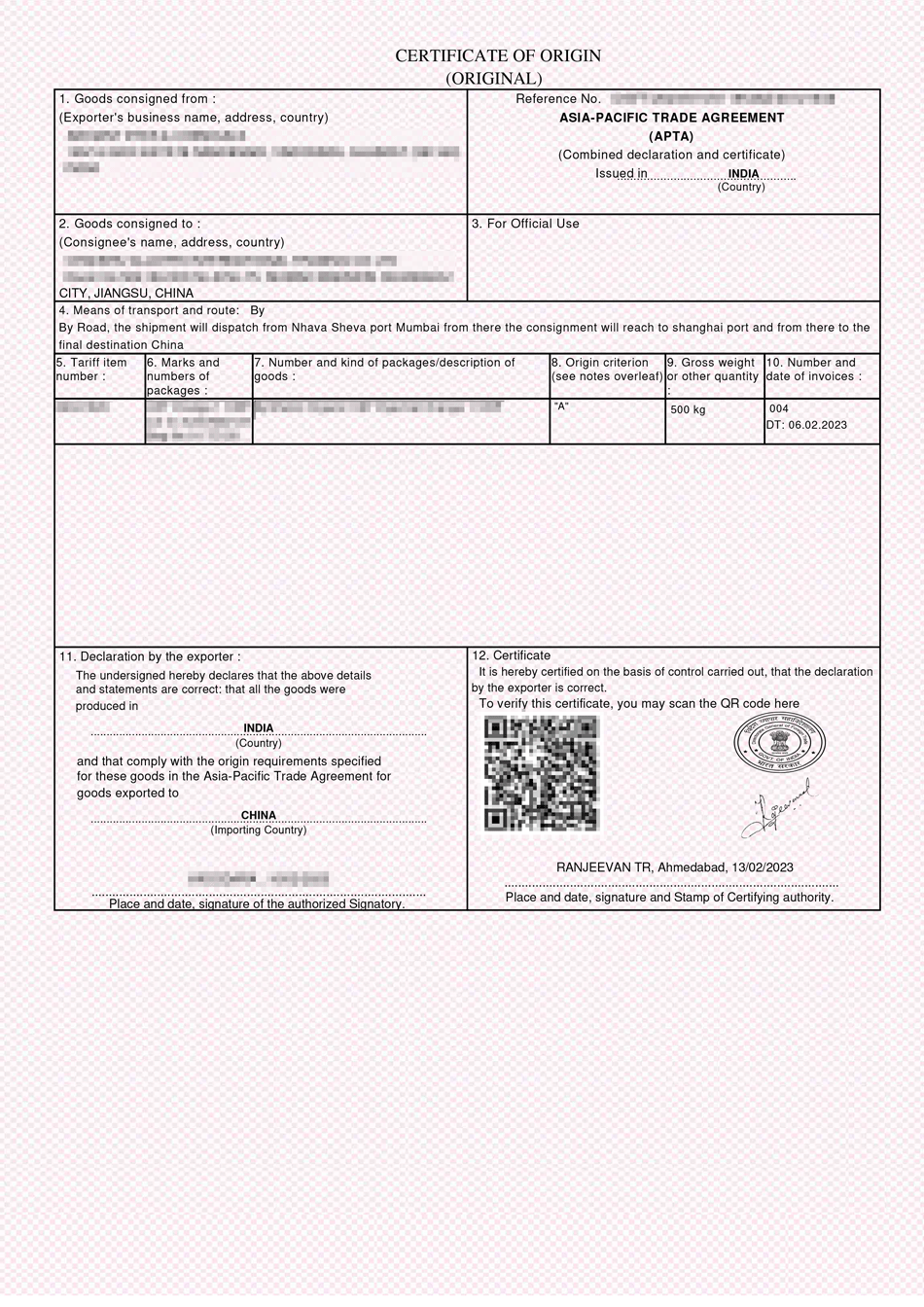 APTA Certificate Sample