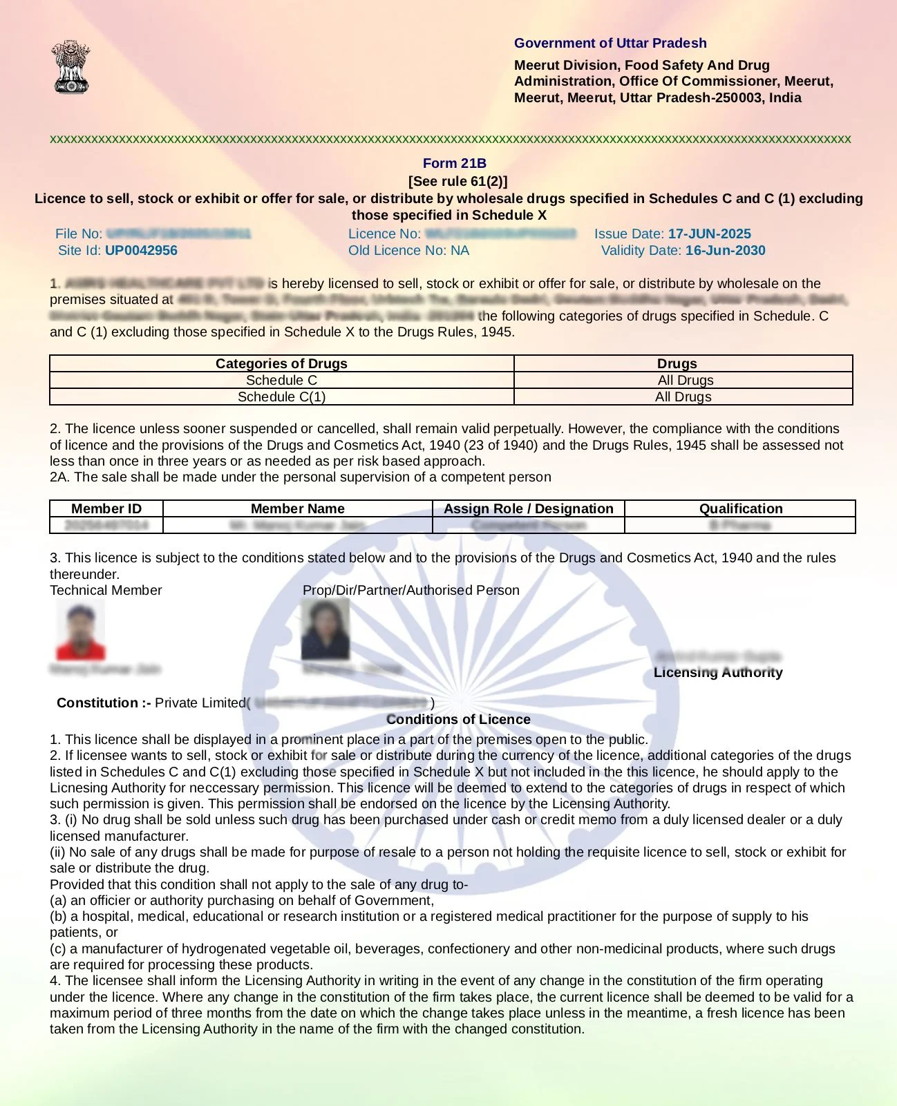 Drug License Certificate Sample
