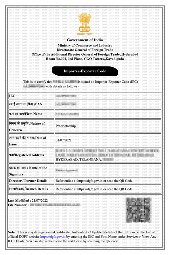 iec certificate sample hyderabad