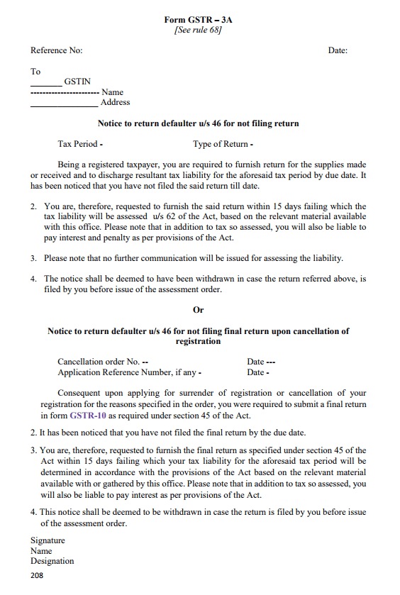Notice for not filing GSTR-10